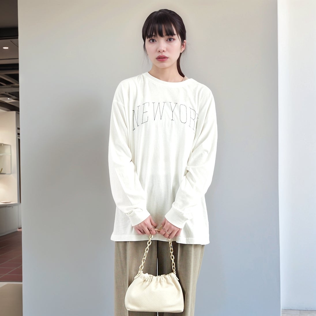 Quand [クアンド] ロングスリーブTシャツ [3111713] 104 OFF WH &&モデル身長：167cm 着用サイズ：F&&