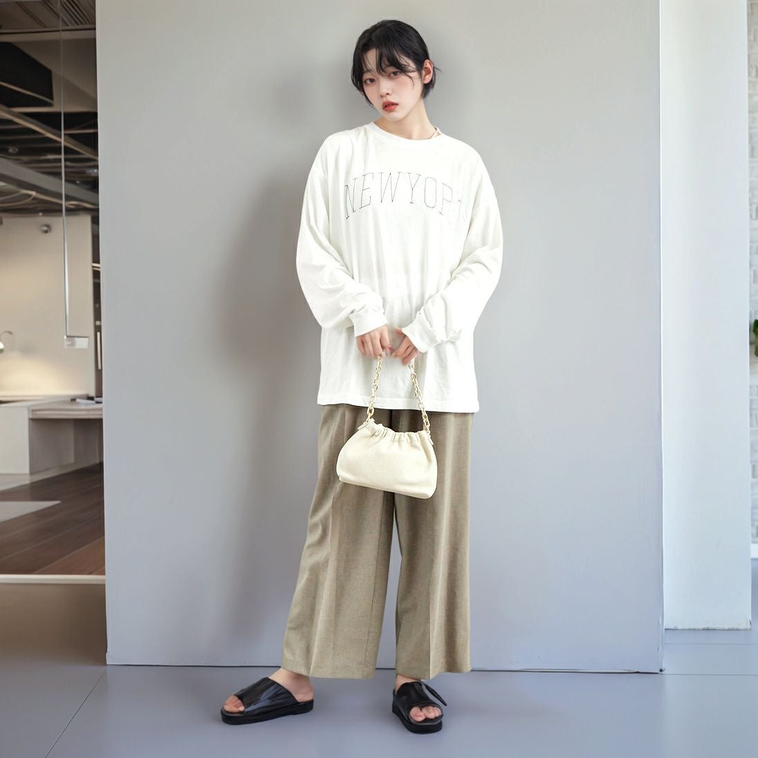 Quand [クアンド] ロングスリーブTシャツ [3111713] 104 OFF WH &&モデル身長：167cm 着用サイズ：F&&