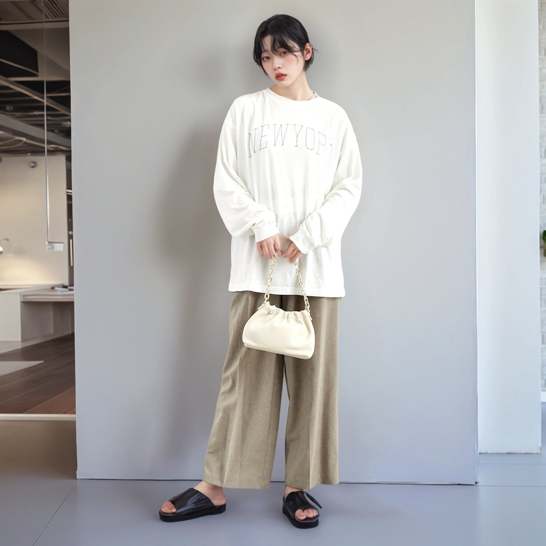 Quand [クアンド] ロングスリーブTシャツ [3111713] 104 OFF WH &&モデル身長：167cm 着用サイズ：F&&