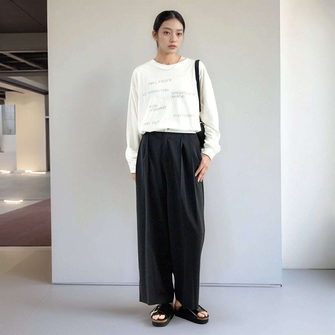 Quand [クアンド] ロングスリーブTシャツ [3111714] 104 OFF WH &&モデル身長：167cm 着用サイズ：F&&