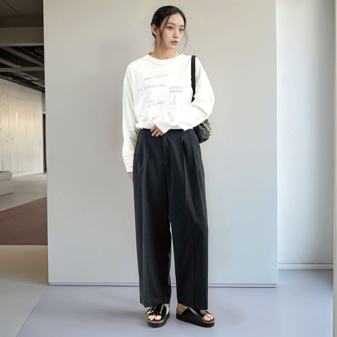 Quand [クアンド] ロングスリーブTシャツ [3111714] 104 OFF WH &&モデル身長：167cm 着用サイズ：F&&