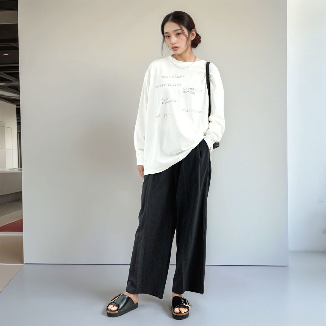 Quand [クアンド] ロングスリーブTシャツ [3111714] 104 OFF WH &&モデル身長：167cm 着用サイズ：F&&