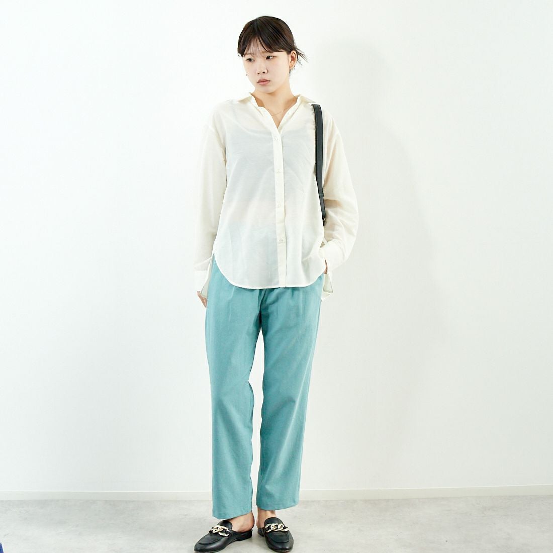 Jeans Factory Clothes [ジーンズファクトリークローズ] シェルタリングドライイージーテーパードパンツ [21254052] 063 ﾌﾞﾙｰｸﾞ &&モデル身長：167cm 着用サイズ：40&&