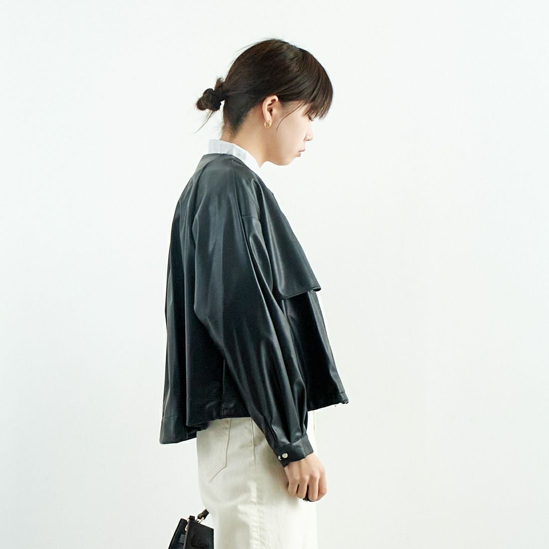 Jeans Factory Clothes [ジーンズファクトリークローズ] マットソフトフェイクレザーブルゾン [785024] 03 ﾌﾞﾗｯｸ &&モデル身長：167cm 着用サイズ：F&&