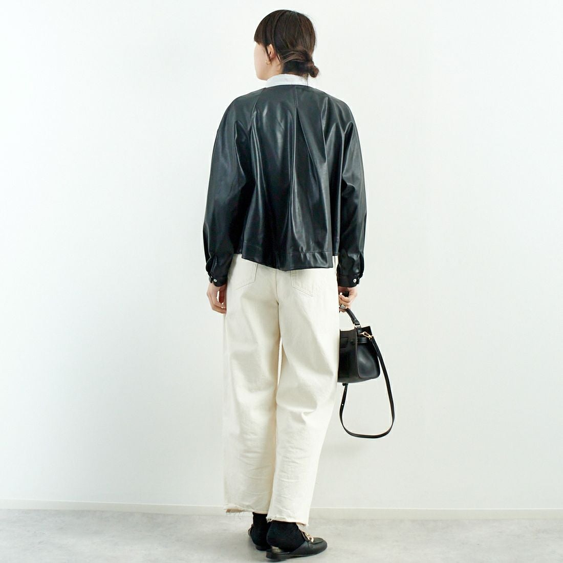 Jeans Factory Clothes [ジーンズファクトリークローズ] マットソフトフェイクレザーブルゾン [785024] 03 ﾌﾞﾗｯｸ &&モデル身長：167cm 着用サイズ：F&&