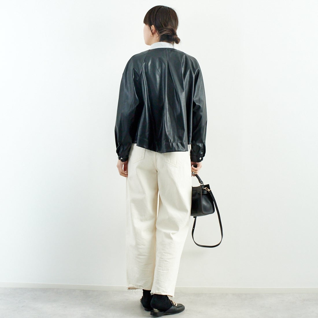 Jeans Factory Clothes [ジーンズファクトリークローズ] マットソフトフェイクレザーブルゾン [785024] 03 ﾌﾞﾗｯｸ &&モデル身長：167cm 着用サイズ：F&&