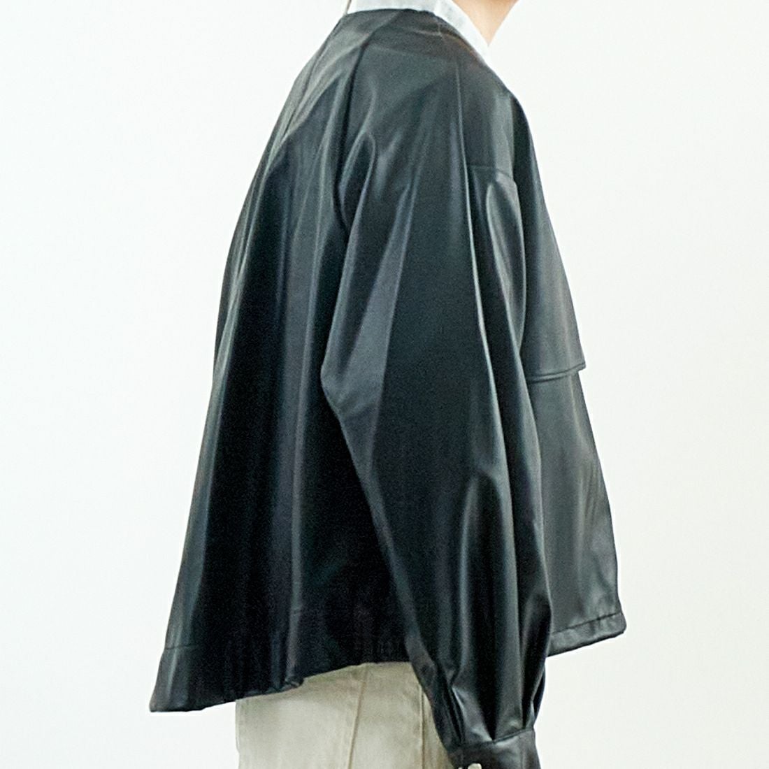 Jeans Factory Clothes [ジーンズファクトリークローズ] マットソフトフェイクレザーブルゾン [785024] 03 ﾌﾞﾗｯｸ &&モデル身長：167cm 着用サイズ：F&&