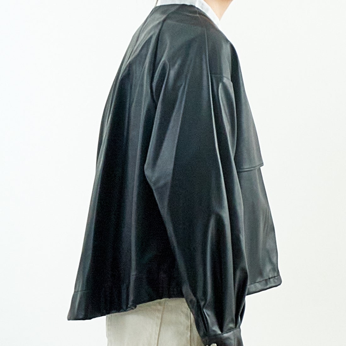 Jeans Factory Clothes [ジーンズファクトリークローズ] マットソフトフェイクレザーブルゾン [785024] 03 ﾌﾞﾗｯｸ &&モデル身長：167cm 着用サイズ：F&&