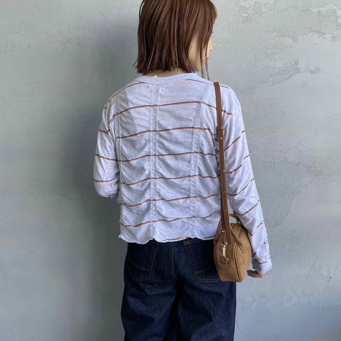 MEYAME [メヤメ] タックジャガードボーダープルオーバー [MEY-1829] H.GREY &&モデル身長：158cm 着用サイズ：F&&