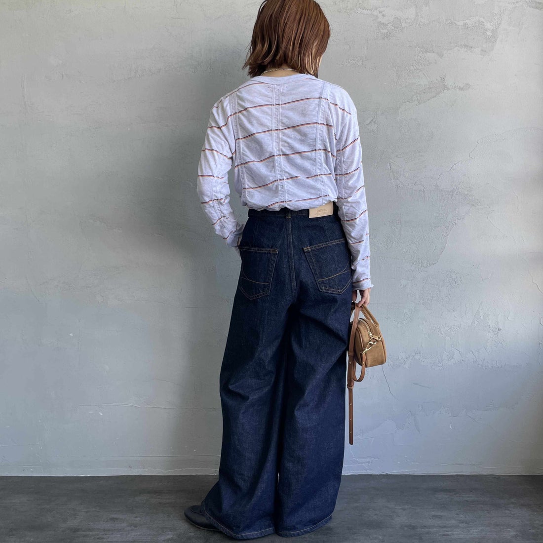 MEYAME [メヤメ] タックジャガードボーダープルオーバー [MEY-1829] H.GREY &&モデル身長：158cm 着用サイズ：F&&