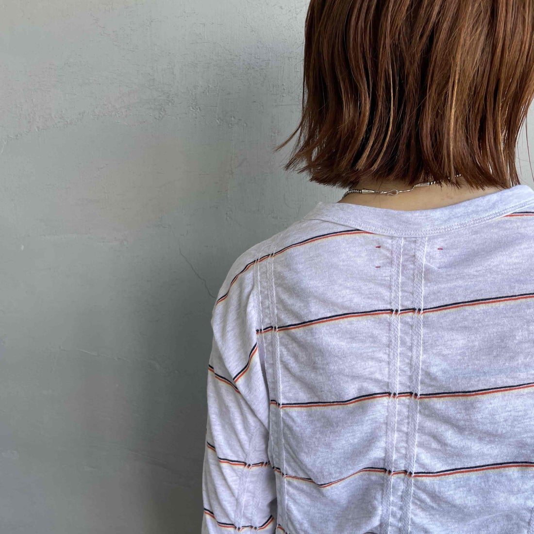 MEYAME [メヤメ] タックジャガードボーダープルオーバー [MEY-1829] H.GREY &&モデル身長：158cm 着用サイズ：F&&