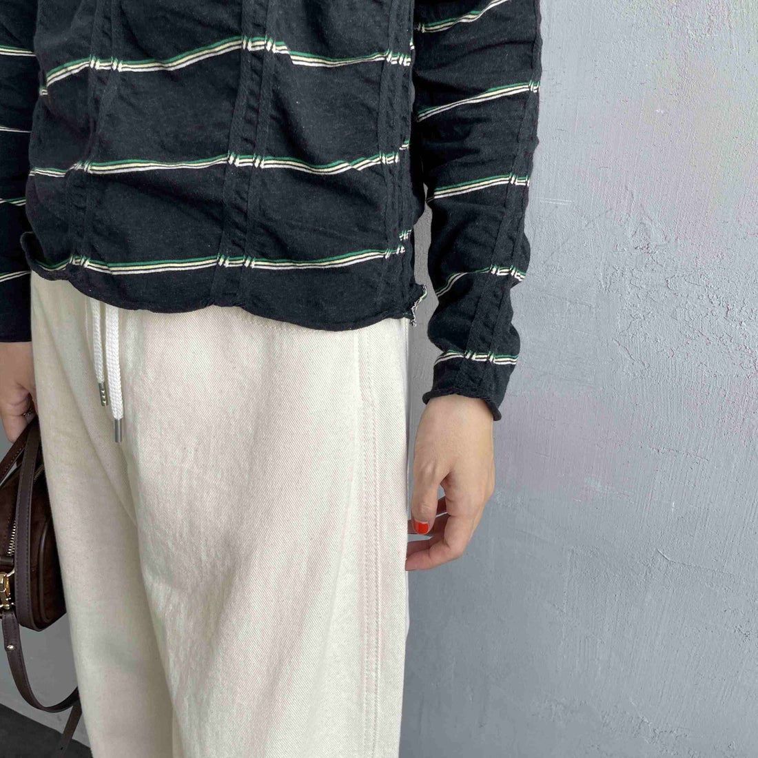 MEYAME [メヤメ] タックジャガードボーダープルオーバー [MEY-1829] BLACK &&モデル身長：160cm 着用サイズ：F&&