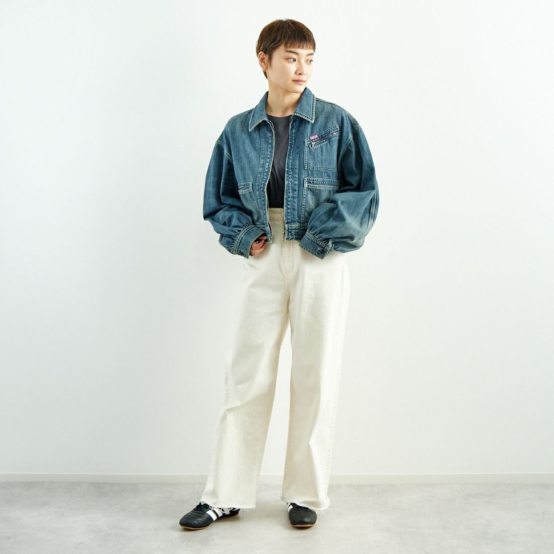 RhodolirioN [ロドリリオン] ジップアップデニムワークジャケット [QT1036] INDIGO &&モデル身長：160cm 着用サイズ：1&&