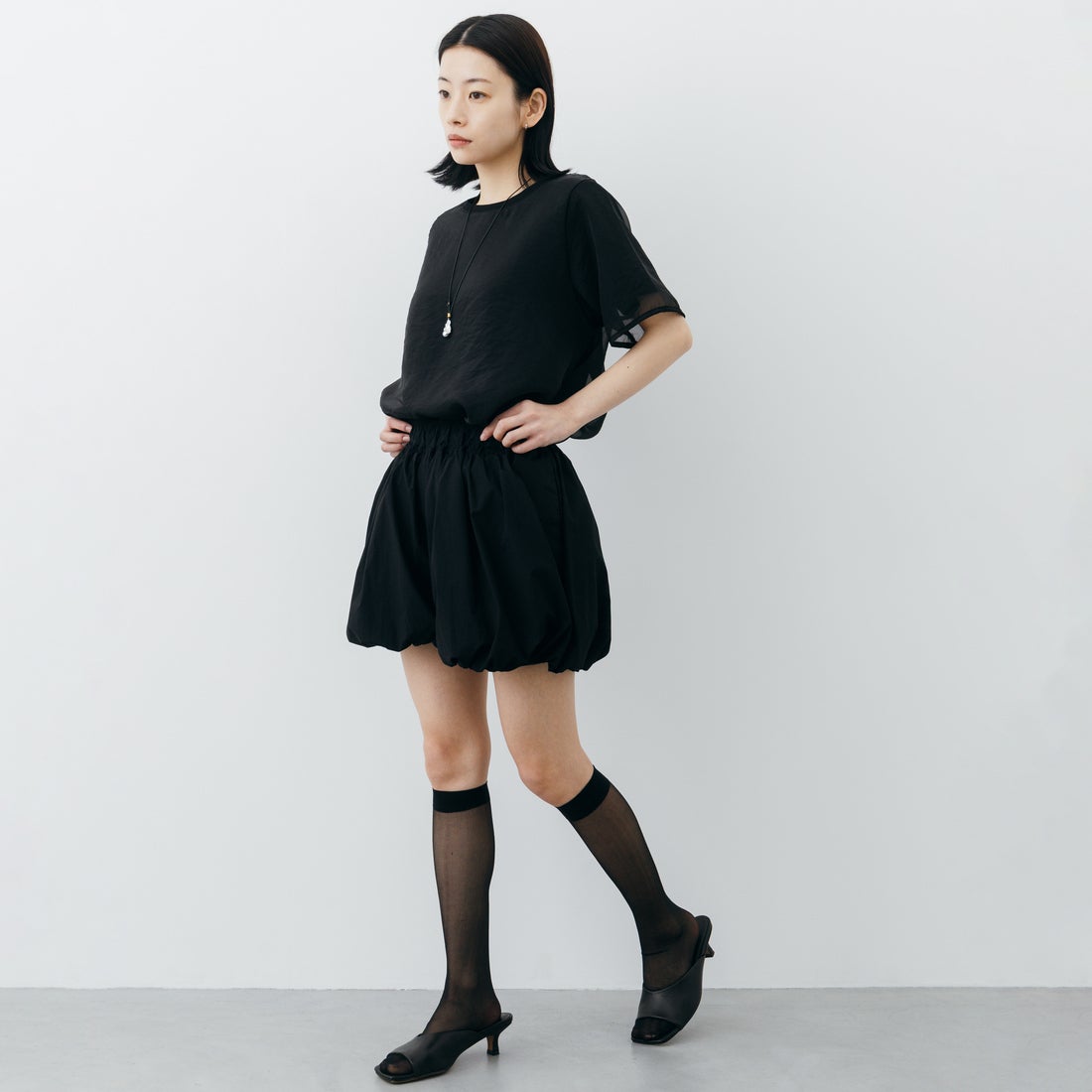 nenom [ネノム] 重ね着風 オーガンジーレイヤードシアーTシャツ [NE25112016] 09 BLACK