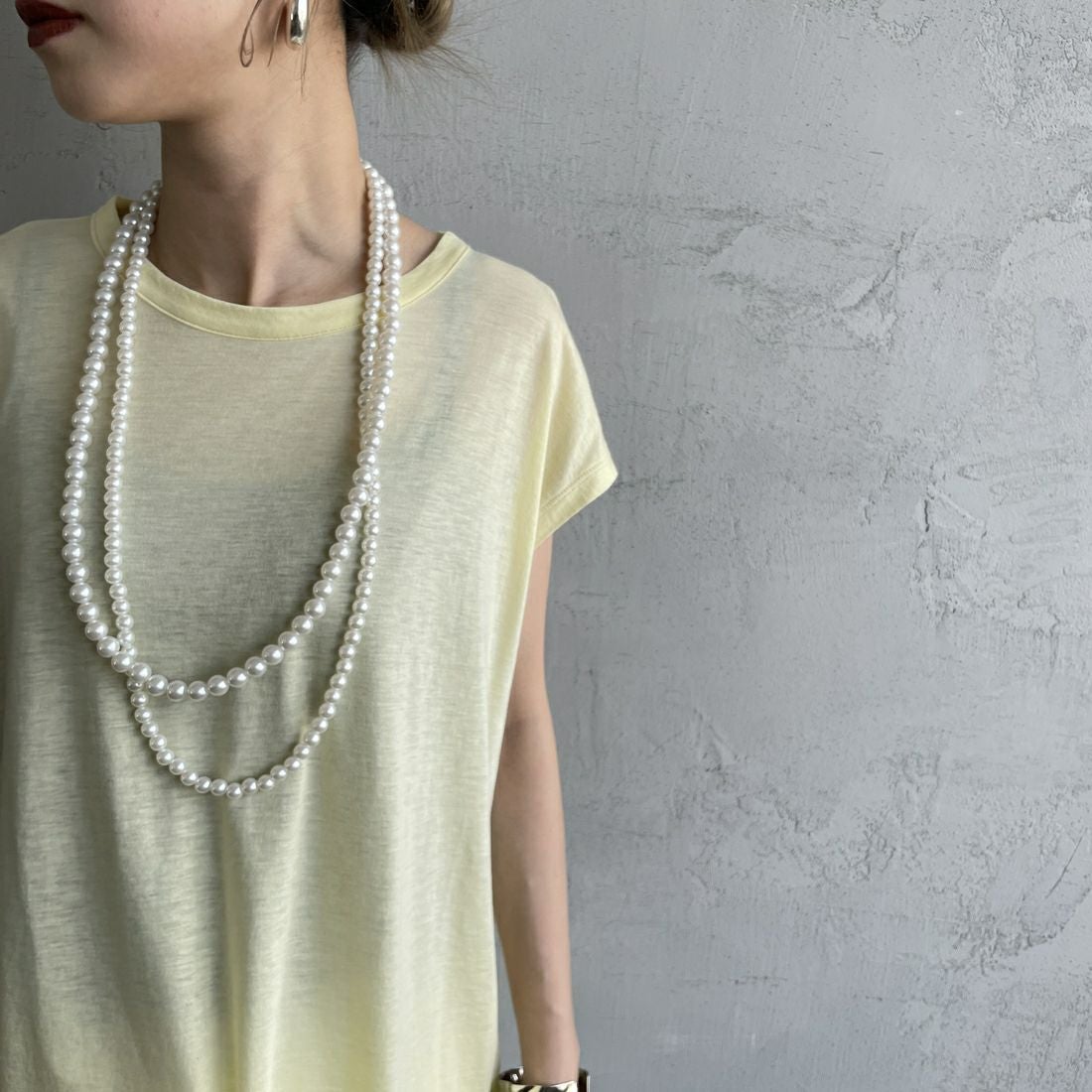 me. [ミードット] 別注 配色ステッチノースリーブカットソー [ME-25200-JF] CITRUS &&モデル身長：150cm 着用サイズ：F&&