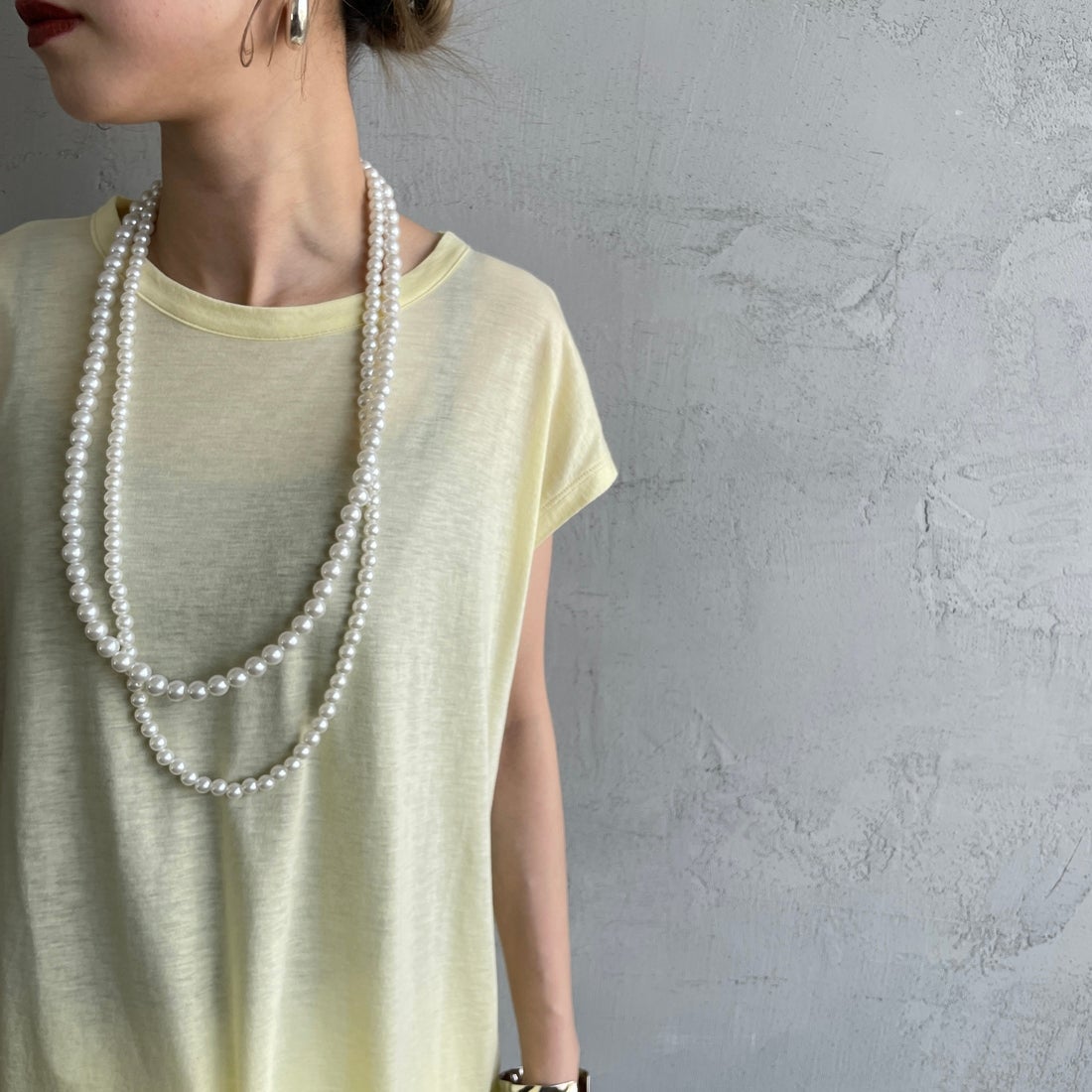 me. [ミードット] 別注 配色ステッチノースリーブカットソー [ME-25200-JF] CITRUS &&モデル身長：150cm 着用サイズ：F&&