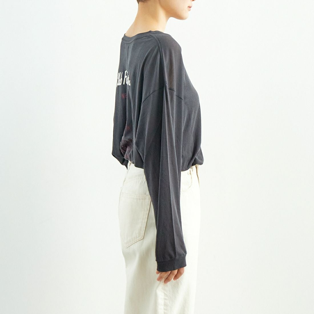 St.Johns 3rd club [セントジョンズサードクラブ] シアーロングスリーブTシャツ [SJ25-047A] CHARCOAL/W &&モデル身長：160cm 着用サイズ：F&&