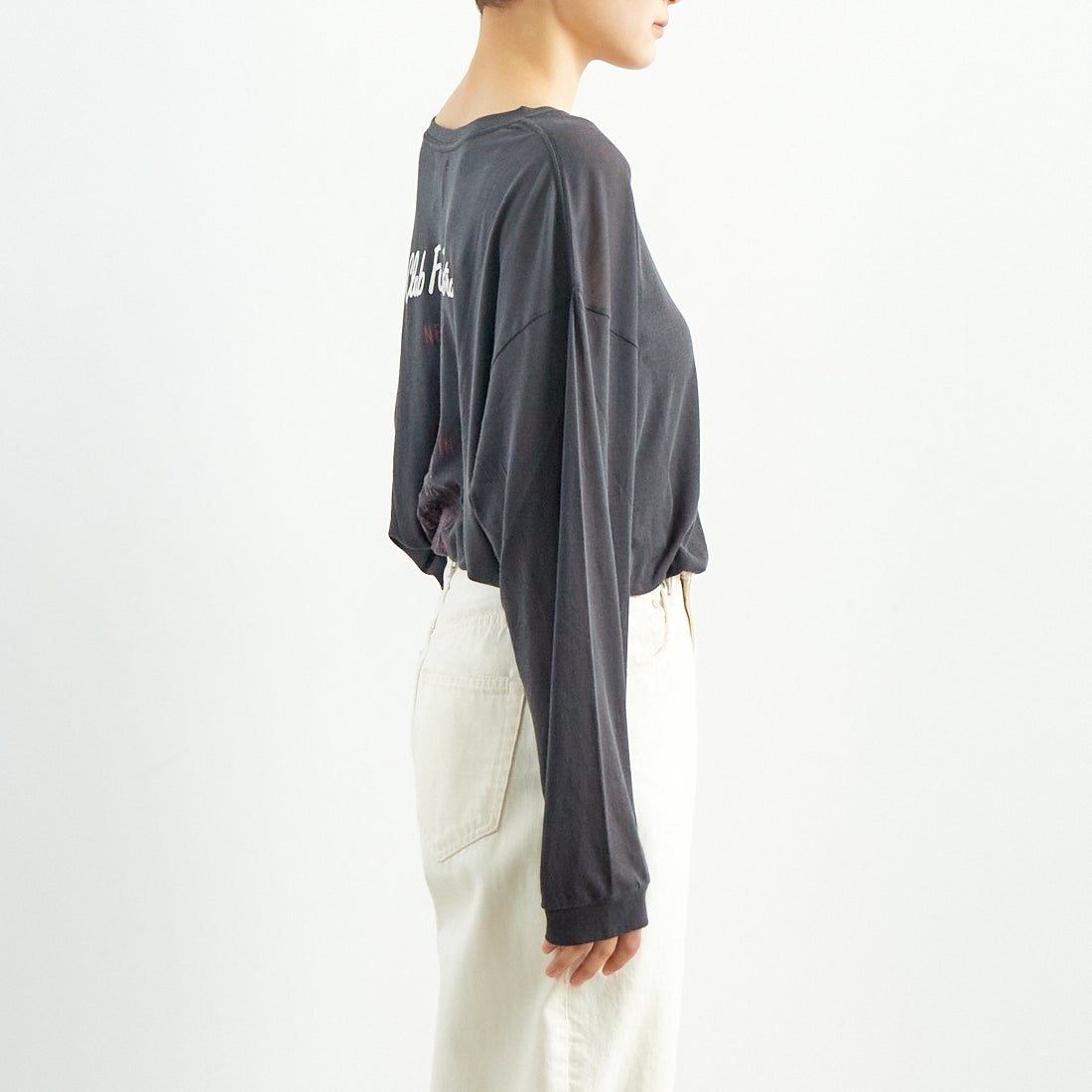 St.Johns 3rd club [セントジョンズサードクラブ] シアーロングスリーブTシャツ [SJ25-047A] CHARCOAL/W &&モデル身長：160cm 着用サイズ：F&&