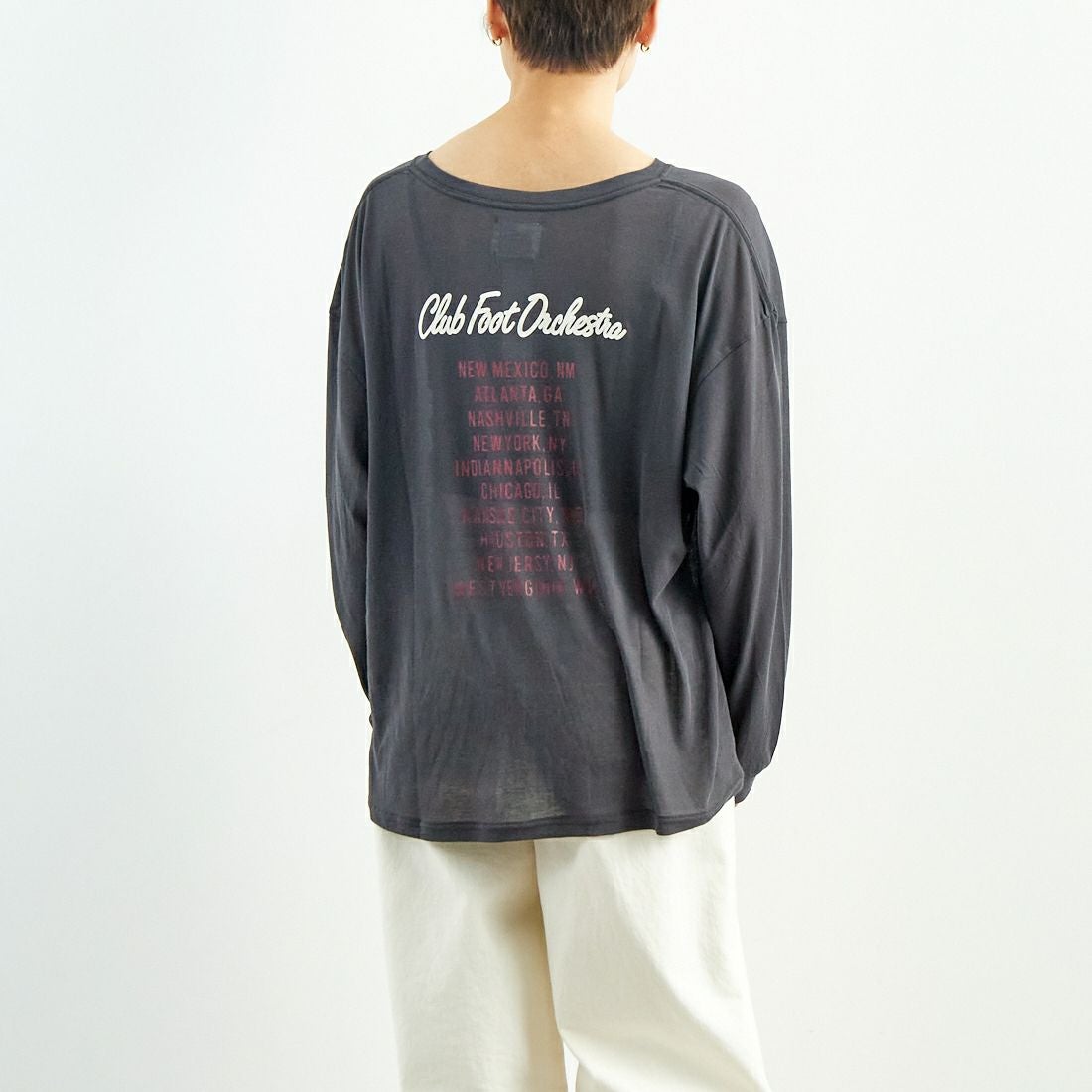 St.Johns 3rd club [セントジョンズサードクラブ] シアーロングスリーブTシャツ [SJ25-047A] CHARCOAL/W &&モデル身長：160cm 着用サイズ：F&&