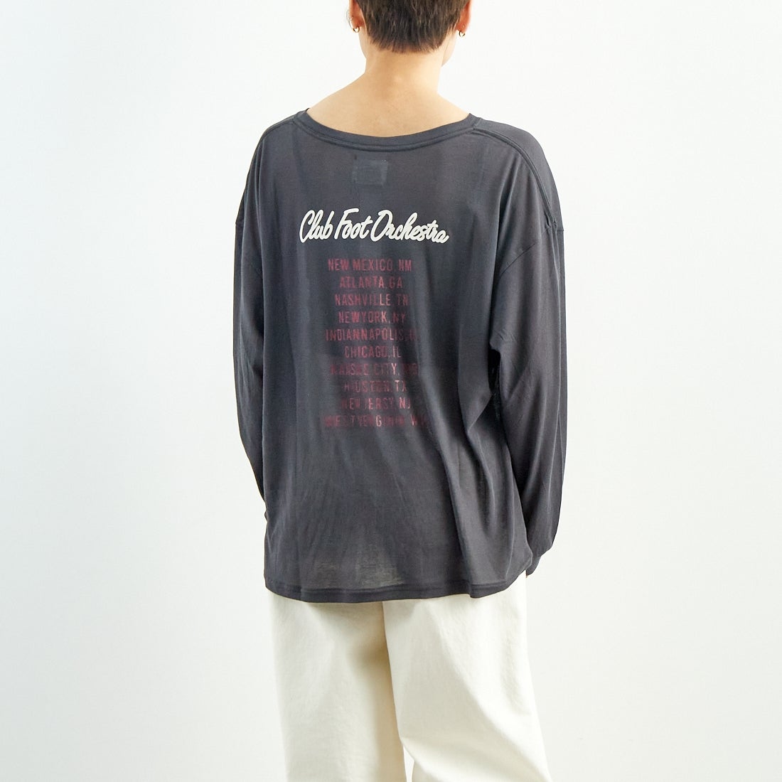 St.Johns 3rd club [セントジョンズサードクラブ] シアーロングスリーブTシャツ [SJ25-047A] CHARCOAL/W &&モデル身長：160cm 着用サイズ：F&&