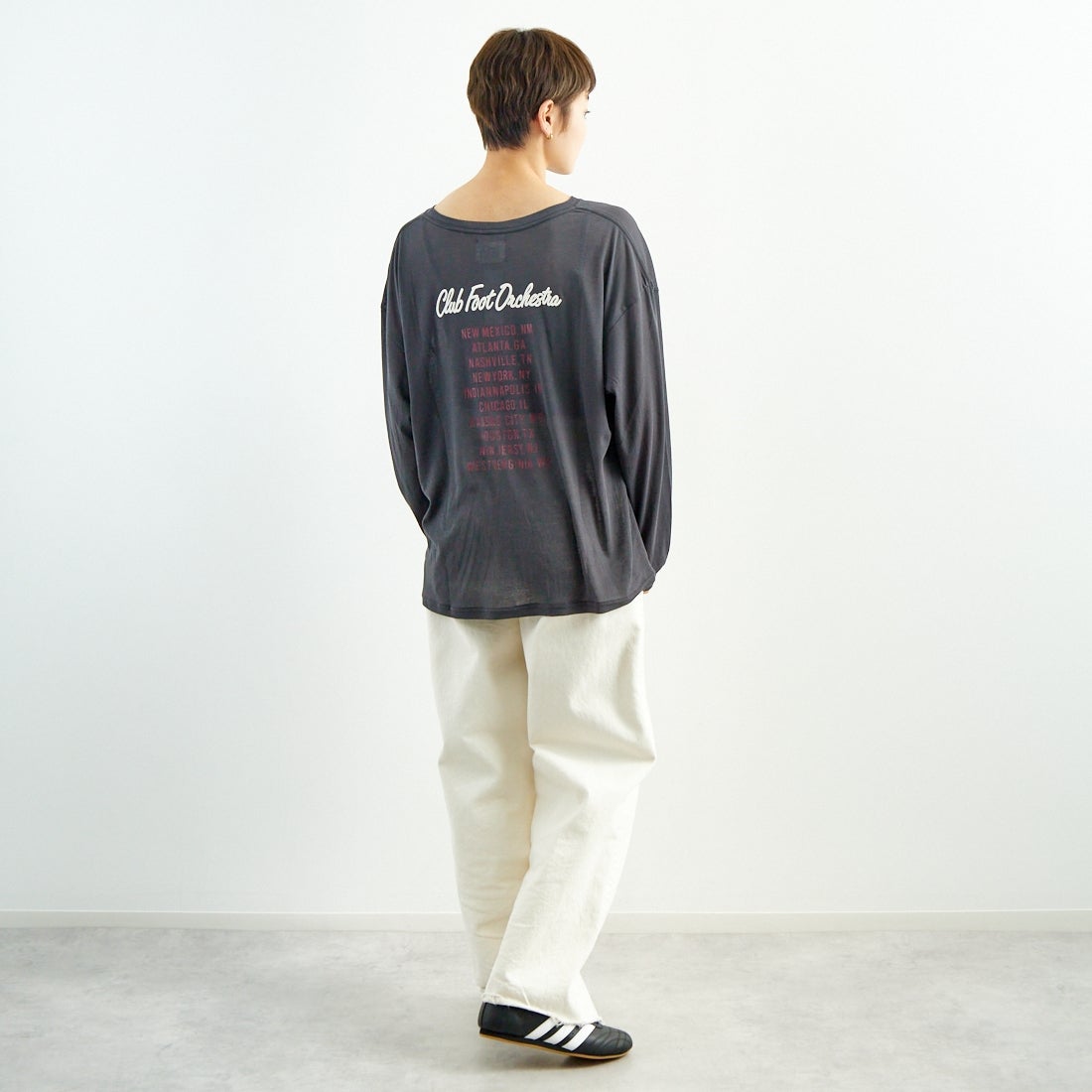 St.Johns 3rd club [セントジョンズサードクラブ] シアーロングスリーブTシャツ [SJ25-047A] CHARCOAL/W &&モデル身長：160cm 着用サイズ：F&&