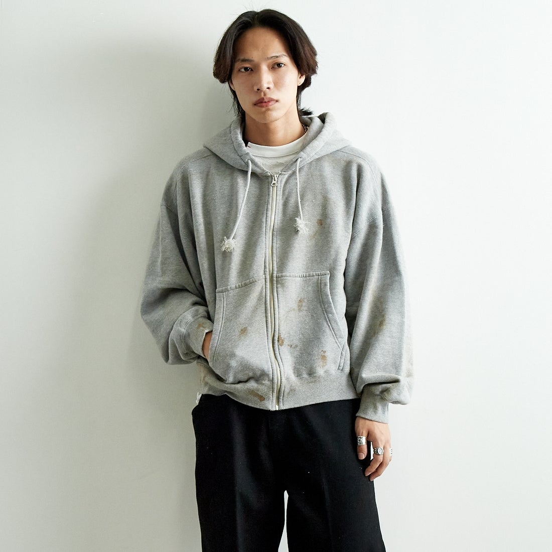 JACKSON MATISSE [ジャクソンマティス] ジップアップパーカー [JM25SS009] GREY &&モデル身長：179cm 着用サイズ：M&