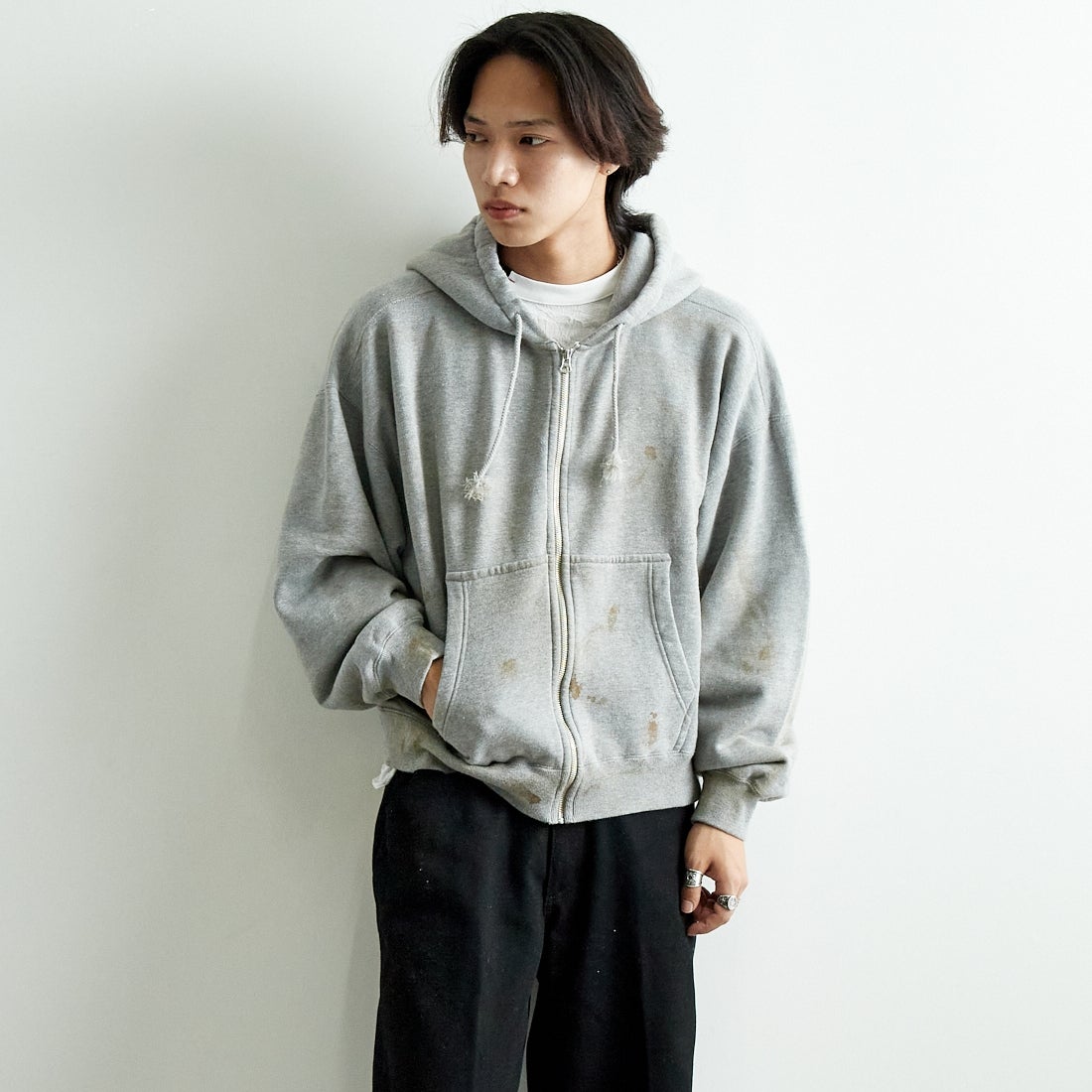 JACKSON MATISSE [ジャクソンマティス] ジップアップパーカー [JM25SS009] GREY &&モデル身長：179cm 着用サイズ：M&
