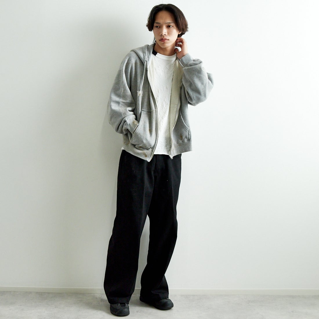 JACKSON MATISSE [ジャクソンマティス] ジップアップパーカー [JM25SS009] GREY &&モデル身長：179cm 着用サイズ：M&