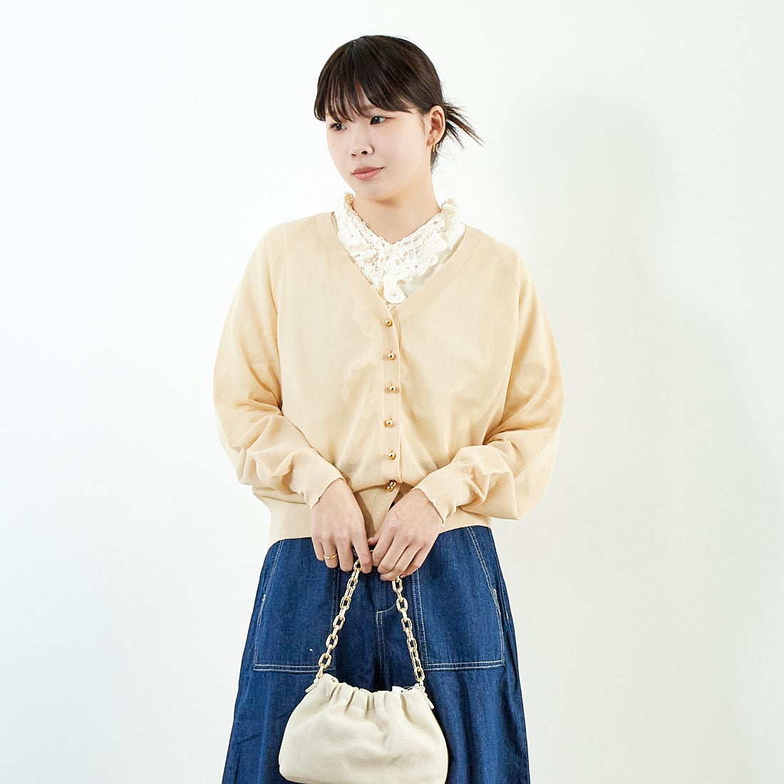 DIGNITE COLLIER [ディニテコリエ] シアー切替カーディガン [80267113