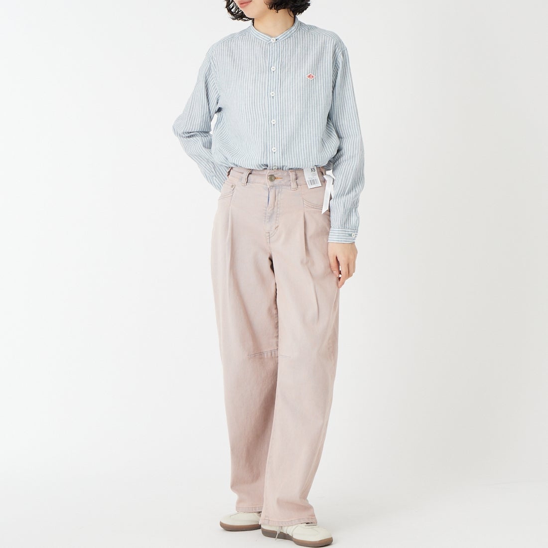 DANTON [ダントン] ストライプバンドカラーシャツ [DT-B0279LCT] BLU GRY ST &&モデル身長：162cm 着用サイズ：36&&