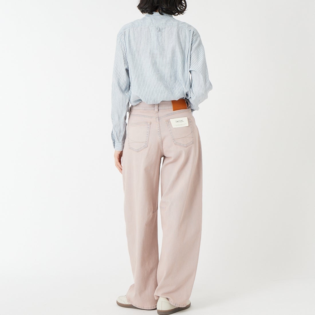 DANTON [ダントン] ストライプバンドカラーシャツ [DT-B0279LCT] BLU GRY ST &&モデル身長：162cm 着用サイズ：36&&