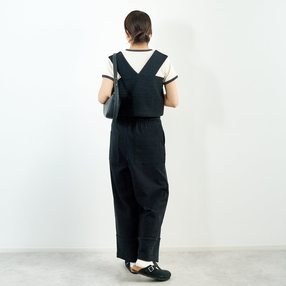 me. [ミードット] イージーパンツ [ME-23408-WA] 298 N.BLAC &&モデル身長：167cm 着用サイズ：F&&