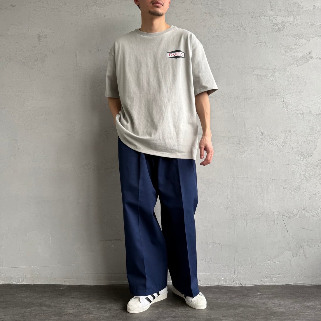 RVCA [ルーカ] ILL HEXロゴショートスリーブTシャツ [BF041-252] MGE &&モデル身長：168cm 着用サイズ：M&&
