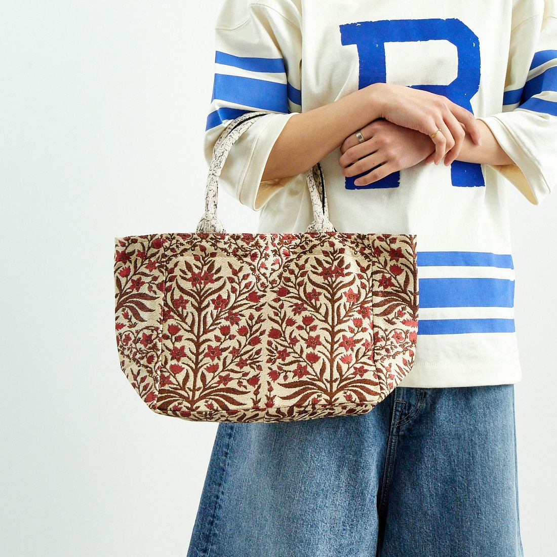 Bindu [ビンドゥー] ボタニカルフラワー ジャカードトートバッグ [BBB-2122] NAT/RED