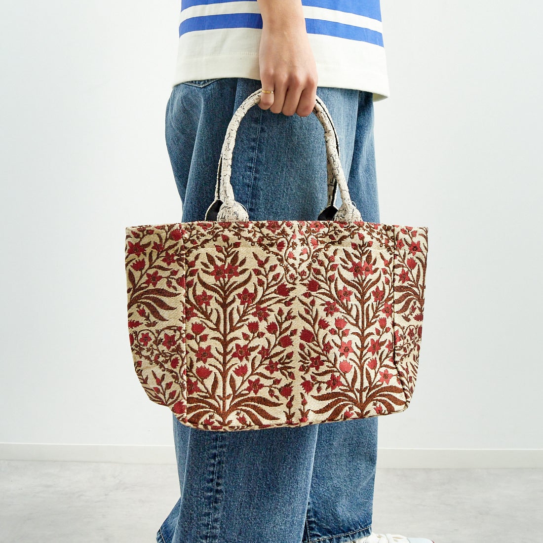 Bindu [ビンドゥー] ボタニカルフラワー ジャカードトートバッグ [BBB-2122] NAT/RED