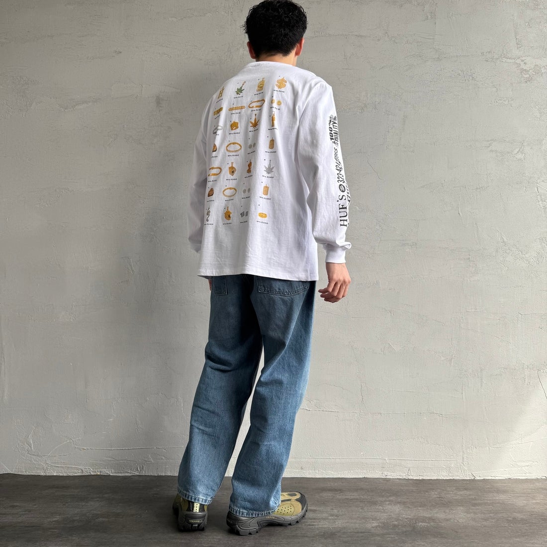 HUF [ハフ] 長袖Tシャツ [TS02392] WHITE &&モデル身長：168cm 着用サイズ：M&&