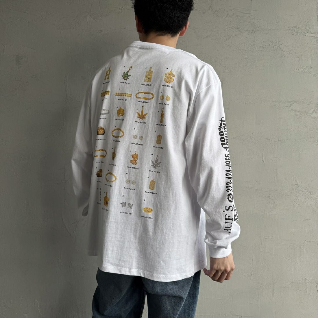 HUF [ハフ] 長袖Tシャツ [TS02392] WHITE &&モデル身長：168cm 着用サイズ：L&&