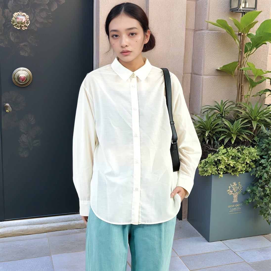 Jf Ready Made [ジェイエフレディメイド] ウシロプリーツ レギュラーシャツ [8859302-01] 59 ｱｲﾎﾞﾘｰ &&モデル身長：167cm 着用サイズ：F&&