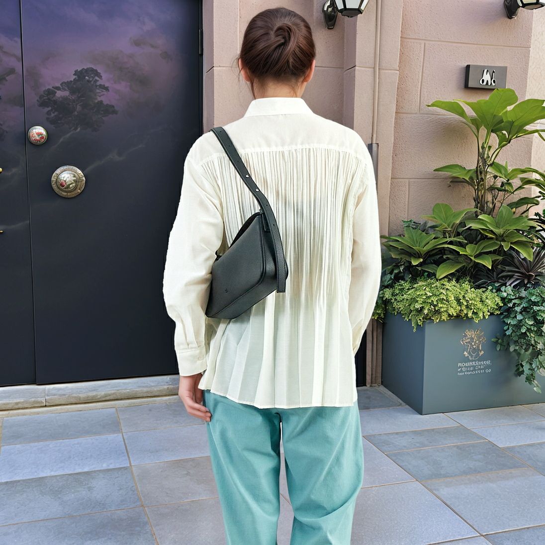 Jf Ready Made [ジェイエフレディメイド] ウシロプリーツ レギュラーシャツ [8859302-01] 59 ｱｲﾎﾞﾘｰ &&モデル身長：167cm 着用サイズ：F&&