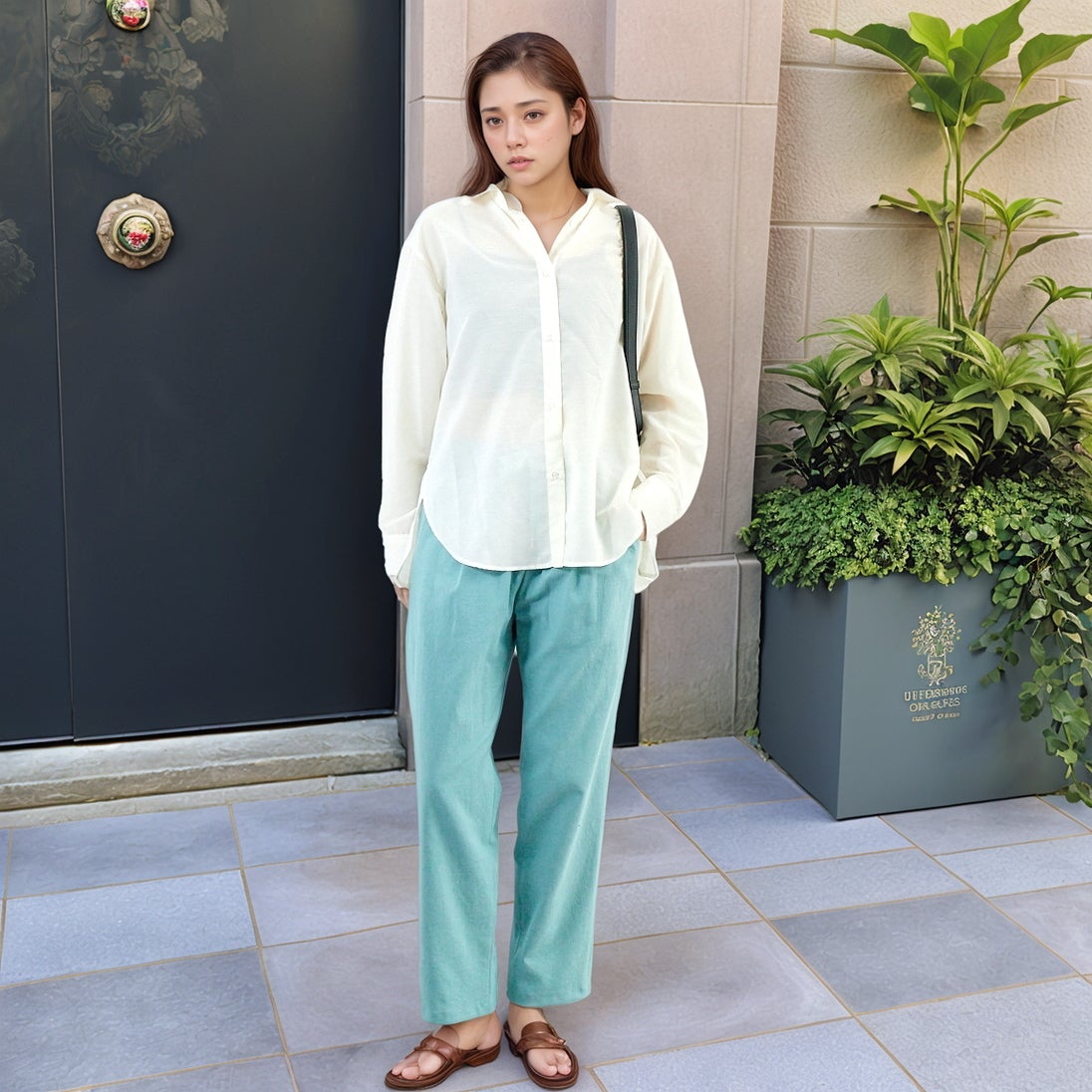 Jf Ready Made [ジェイエフレディメイド] ウシロプリーツ レギュラーシャツ [8859302-01] 59 ｱｲﾎﾞﾘｰ &&モデル身長：167cm 着用サイズ：F&&