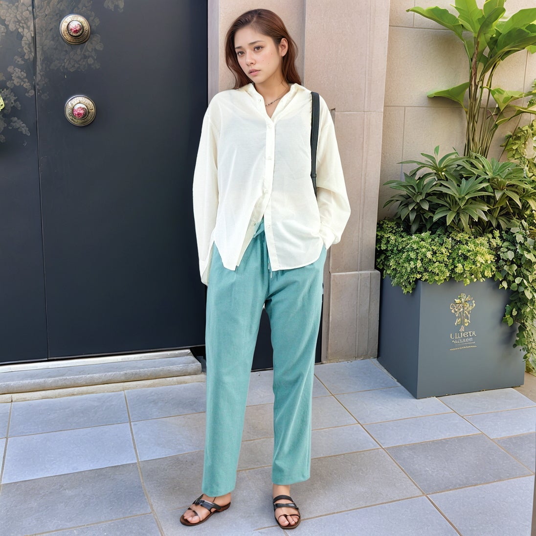 Jf Ready Made [ジェイエフレディメイド] ウシロプリーツ レギュラーシャツ [8859302-01] 59 ｱｲﾎﾞﾘｰ &&モデル身長：167cm 着用サイズ：F&&