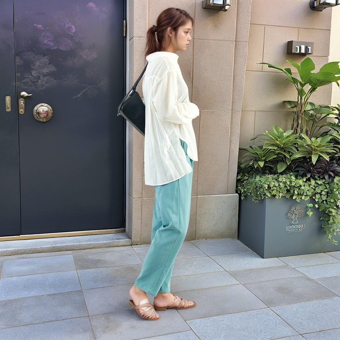 Jf Ready Made [ジェイエフレディメイド] ウシロプリーツ レギュラーシャツ [8859302-01] 59 ｱｲﾎﾞﾘｰ &&モデル身長：167cm 着用サイズ：F&&