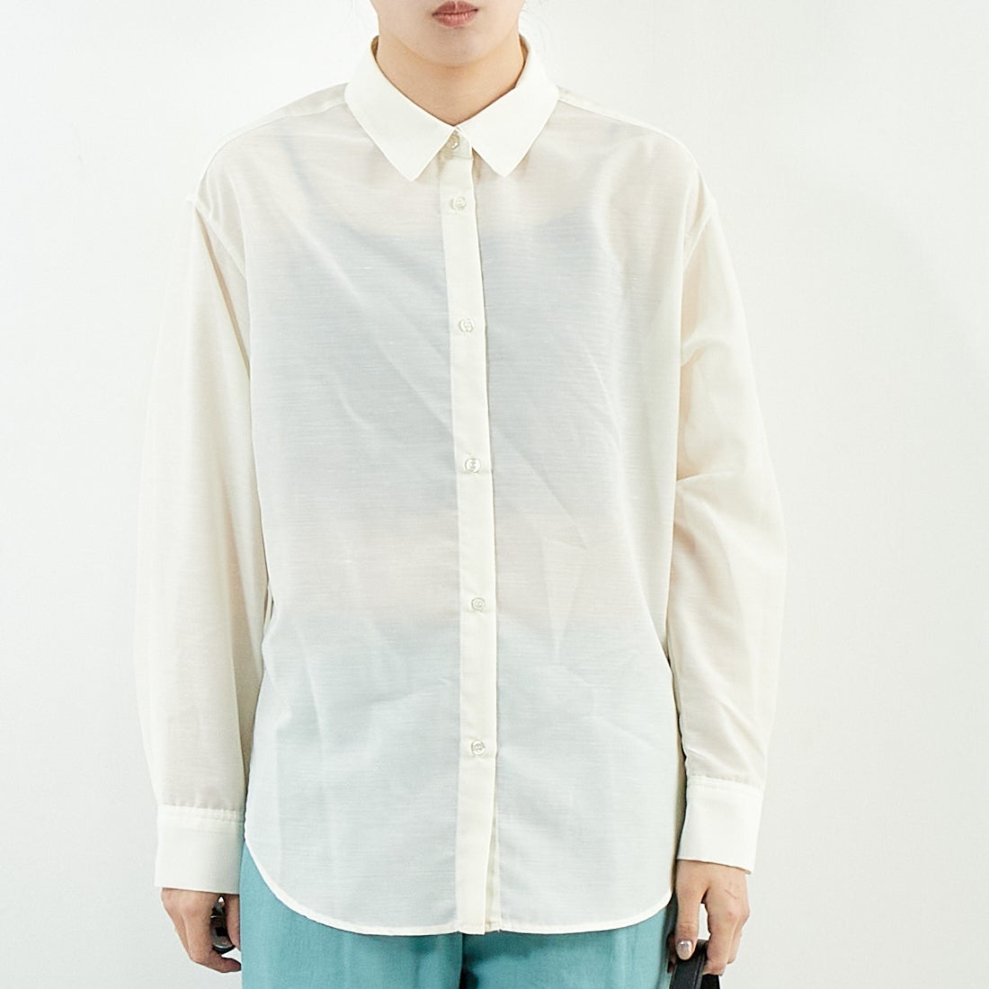 Jf Ready Made [ジェイエフレディメイド] ウシロプリーツ レギュラーシャツ [8859302-01] 59 ｱｲﾎﾞﾘｰ &&モデル身長：167cm 着用サイズ：F&&