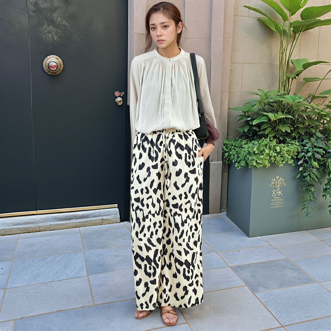 Jf Ready Made [ジェイエフレディメイド] パウダーサテンブラウス [8555344-02] 60 ｸﾞﾚｰｼﾞｭ &&モデル身長：167cm 着用サイズ：F&&