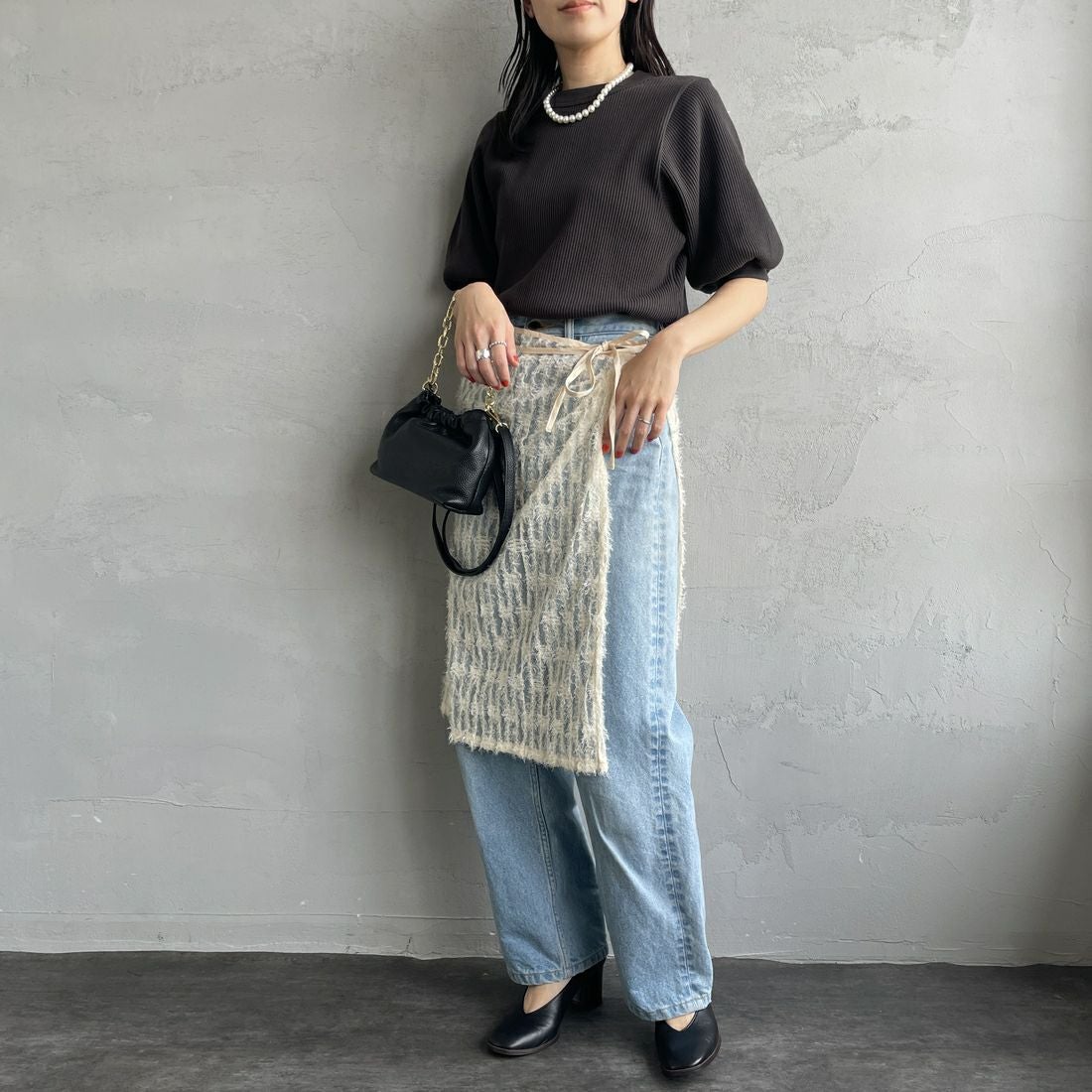 Americana [アメリカーナ] ヴィンテージリブ ショートスリーブTシャツ [BRF-749A] Dﾌﾞﾗｳﾝ &&モデル身長：160cm 着用サイズ：ONE SIZE&&