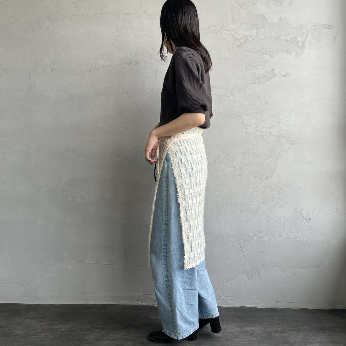 Americana [アメリカーナ] ヴィンテージリブ ショートスリーブTシャツ [BRF-749A] Dﾌﾞﾗｳﾝ &&モデル身長：160cm 着用サイズ：ONE SIZE&&