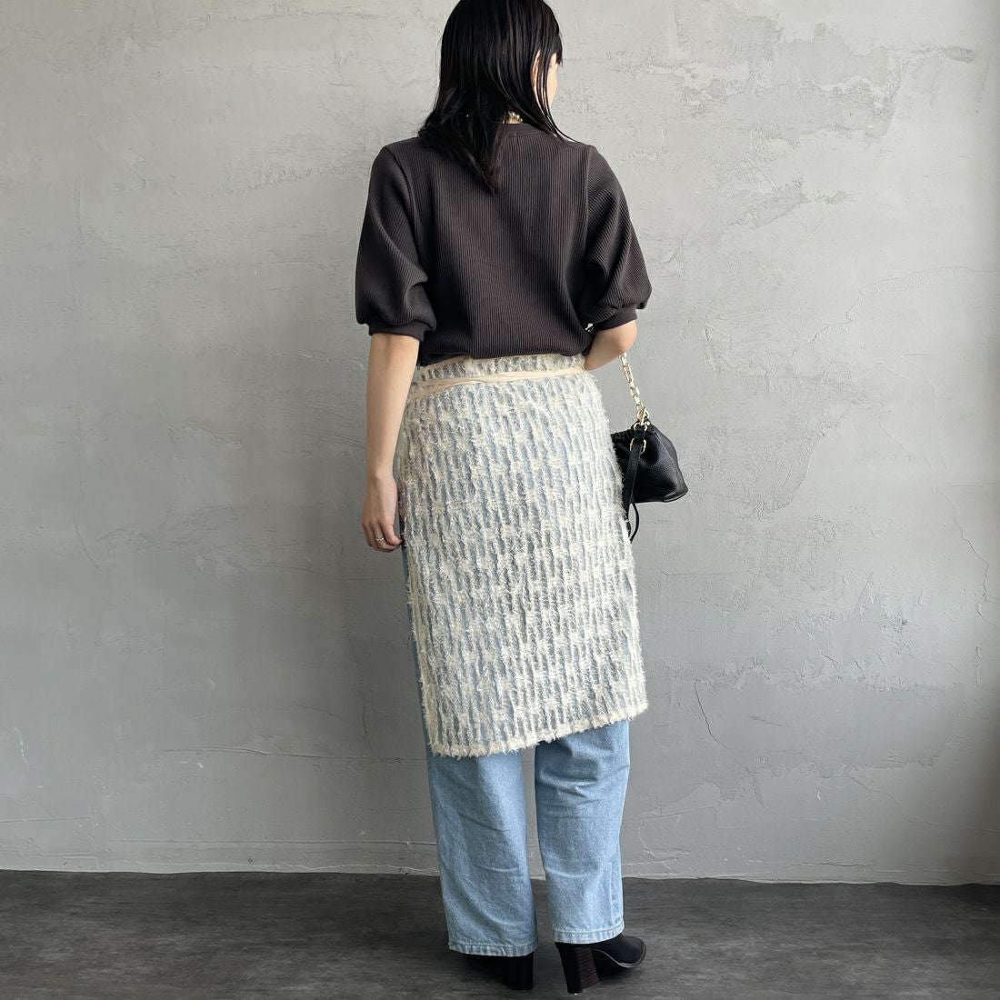 Americana [アメリカーナ] ヴィンテージリブ ショートスリーブTシャツ [BRF-749A] Dﾌﾞﾗｳﾝ &&モデル身長：160cm 着用サイズ：ONE SIZE&&