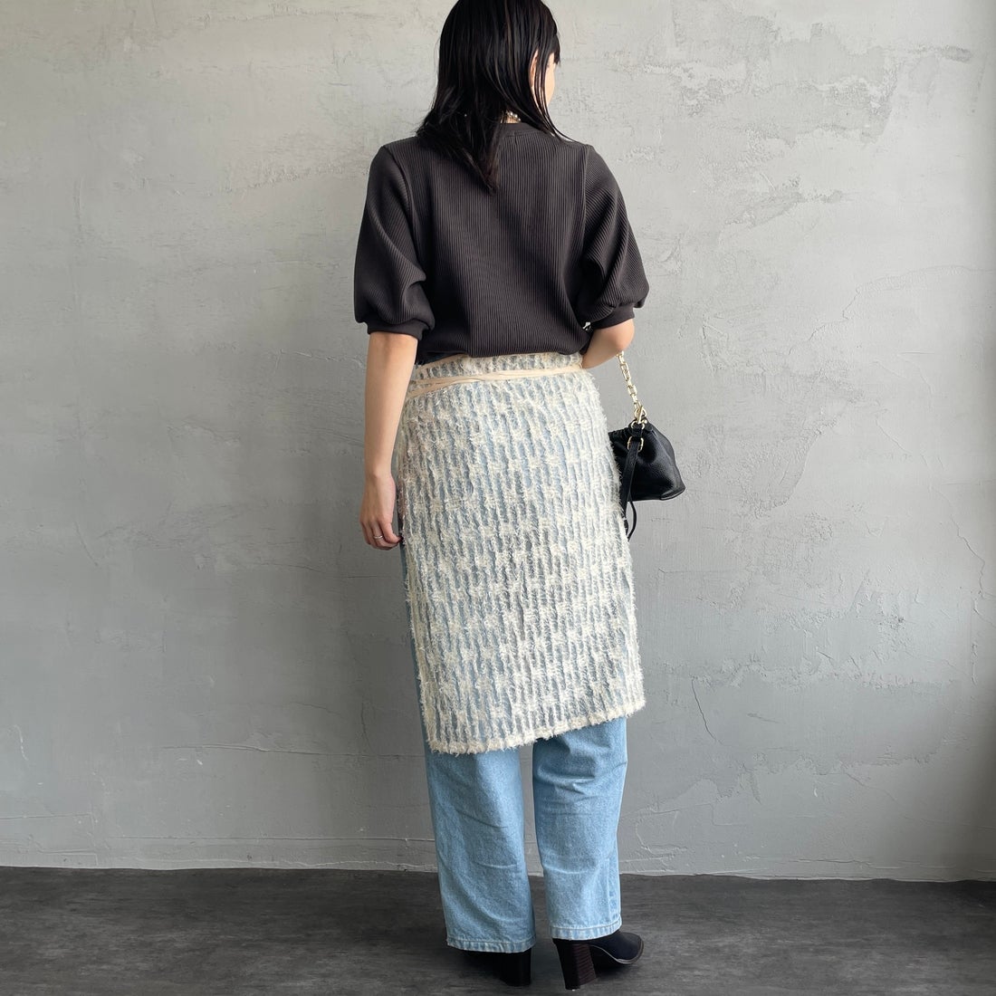 Americana [アメリカーナ] ヴィンテージリブ ショートスリーブTシャツ [BRF-749A] Dﾌﾞﾗｳﾝ &&モデル身長：160cm 着用サイズ：ONE SIZE&&