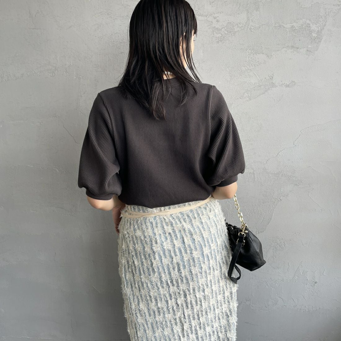 Americana [アメリカーナ] ヴィンテージリブ ショートスリーブTシャツ [BRF-749A] Dﾌﾞﾗｳﾝ &&モデル身長：160cm 着用サイズ：ONE SIZE&&