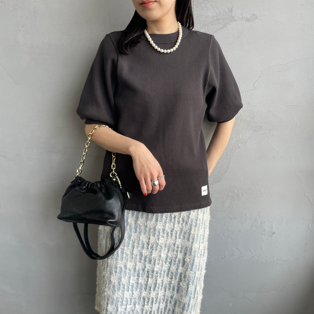 Americana [アメリカーナ] ヴィンテージリブ ショートスリーブTシャツ [BRF-749A] Dﾌﾞﾗｳﾝ &&モデル身長：160cm 着用サイズ：ONE SIZE&&